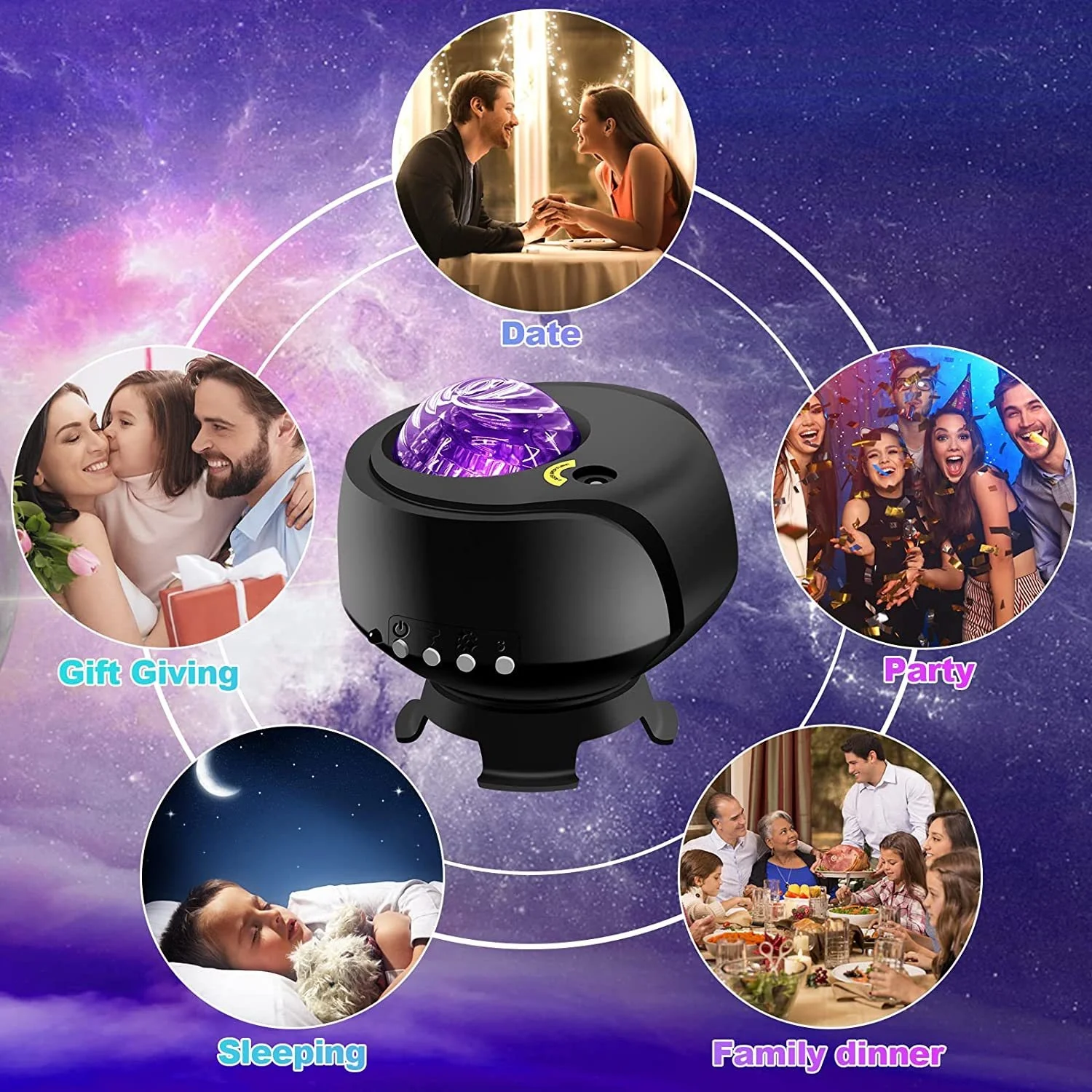 Proyector de luz nocturna para fiesta en casa, luz con diseño de nebulosa Aurora, cielo estrellado, Galaxia y estrella musical, ideal para regalo de