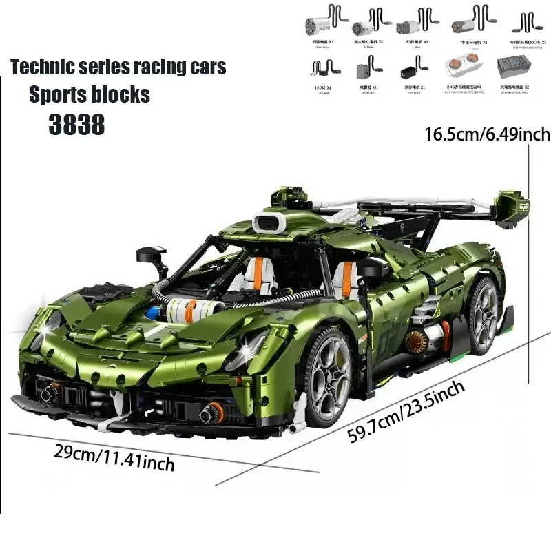 3838pcs 1:8 Sports Car Building Block GULY 10628 MOC Race Car Remote Control Supercar Technology Model Bricks Toy for Boys Adult