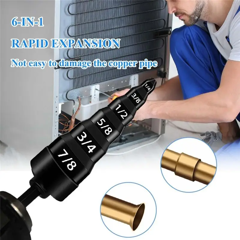 HVAC Repair Tool+Bit Holder,Air Conditioner Copper Pipe Flaring Tool Bit 1/4In,3/8In,1/2In,5/8In,3/4In And 7/8In Bits-A77G
