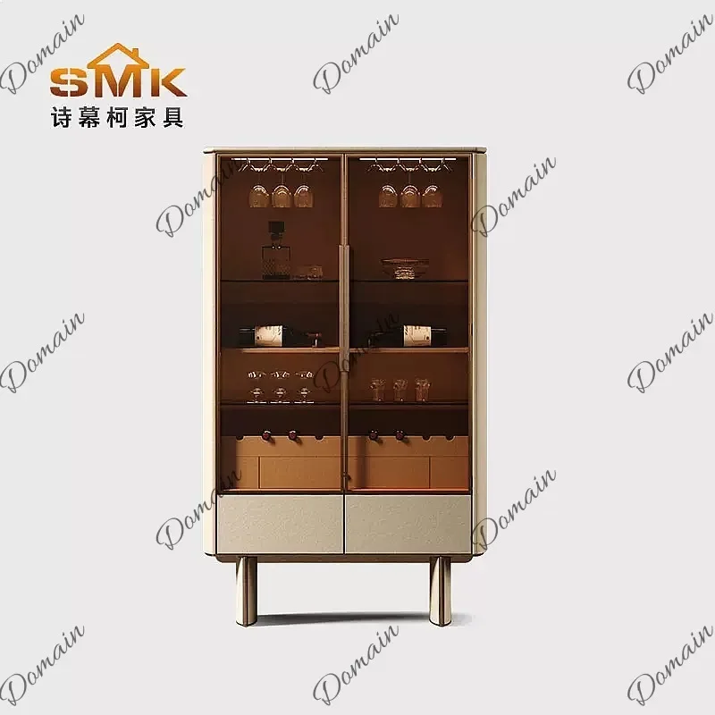 XB Custom Premium Italian Luxury Wine Cabinet Glass Display 2-Tier Sideboard For Villa Dining Room
