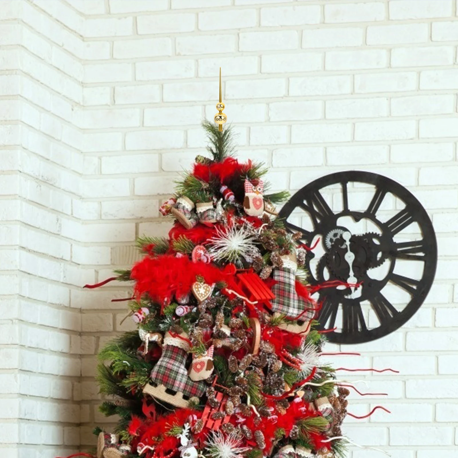 

Golden Gourd Shaped Christmas Tree Topper Unique Spherical Plastic Holiday Decoration Vintage Farmhouse Seasonal Tree Decor