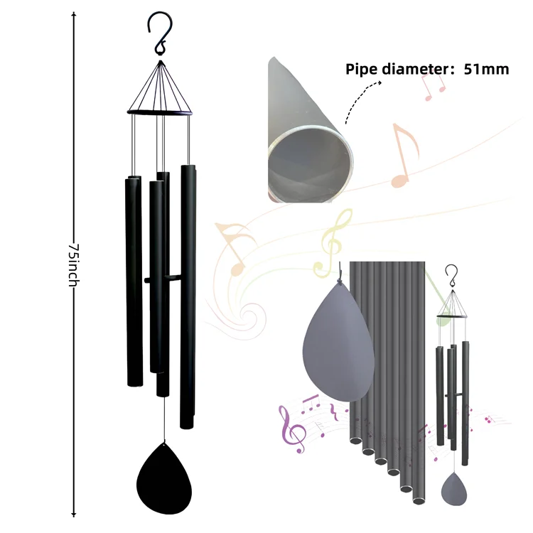 

Hooqu New Popular Fashion Style Outdoor Ornaments Nature Matte Black Melody Wind Chimes Bells