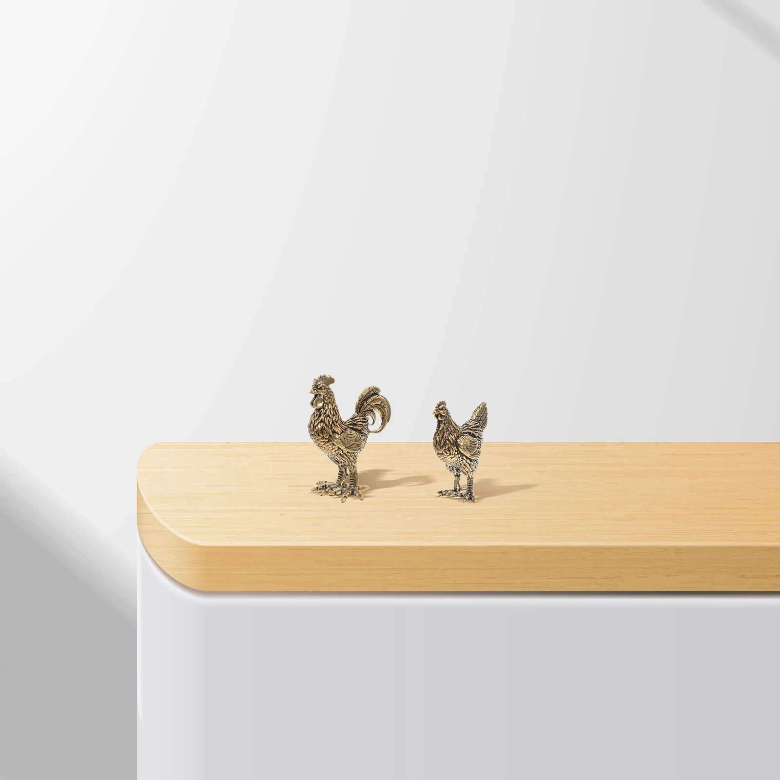 

2Pcs Brass Zodiac Chicken Decor: Traditional Rooster Hen Set for Desk Home Interior Feng Shui Prosperity Decoration