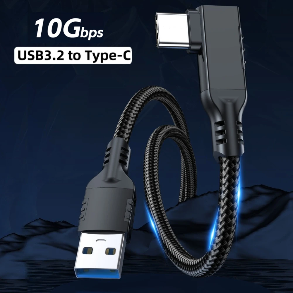 Type C VR Link Cable USB C Data Cable USB 3.2 Gen 2 10Gbps 3A 60W Fast Charging 90 Degree Elbow Gaming Cord for Oculus Quest 1-3
