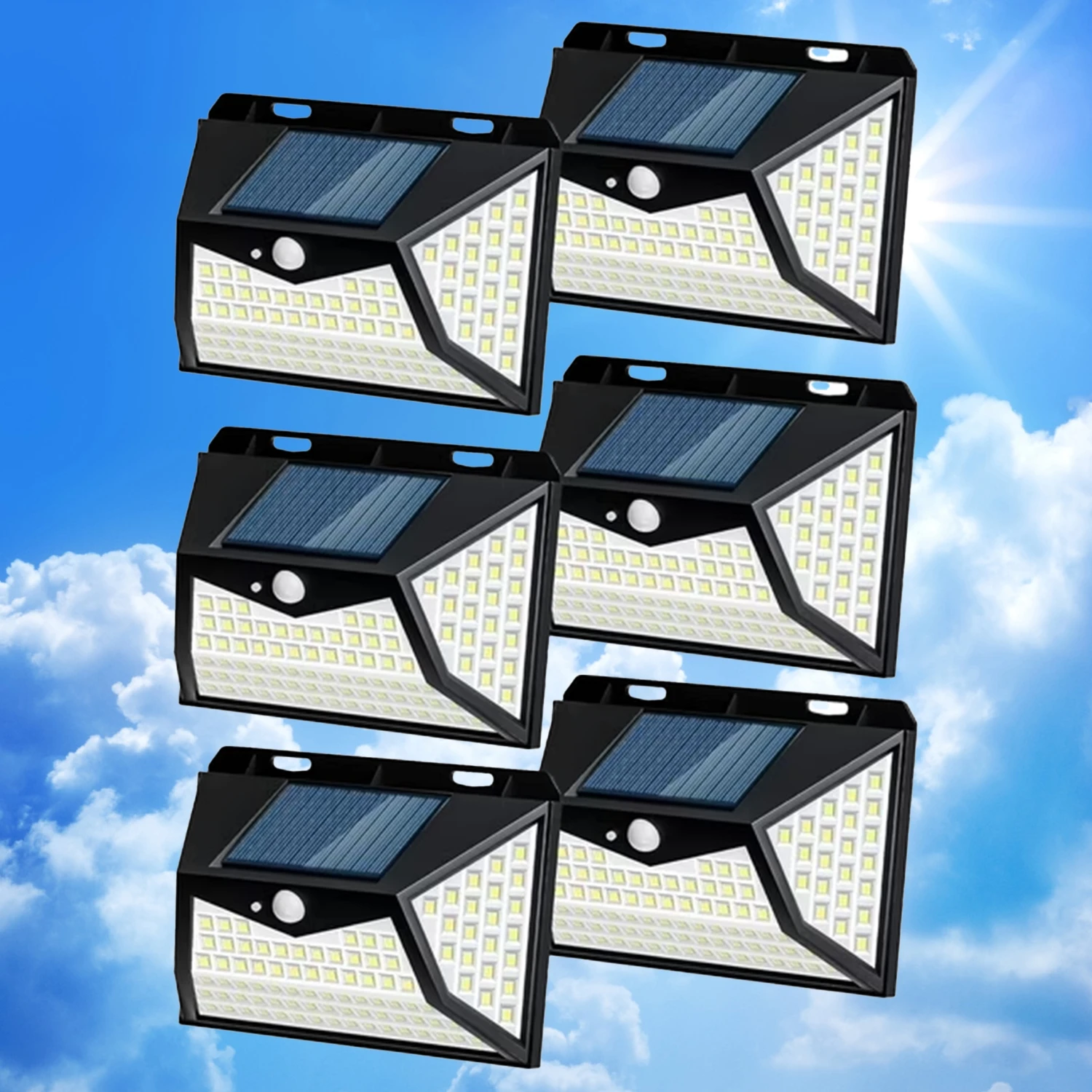 

6 Pcs Solar Outdoor Lights with 3 Lighting Modes, 118 LED Motion Sensor Security Lights for Garden Fence, Patio, Garage