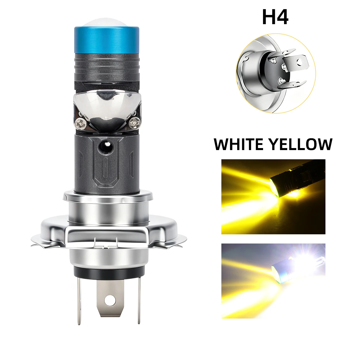 1pc Mini Lens H4 P15D LED Motor Headlight Bulbs Dual Color DRL Spotlights Hi/Lo Beam Light Fog Lamp Motorcycle Accessories
