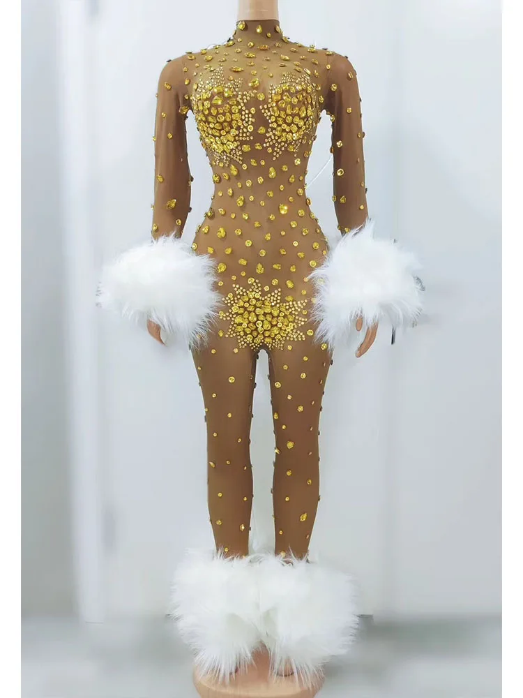 Wysokiej jakości pluszowy kombinezon z kryształkami 2024, nowa moda, niestandardowa odzież damska