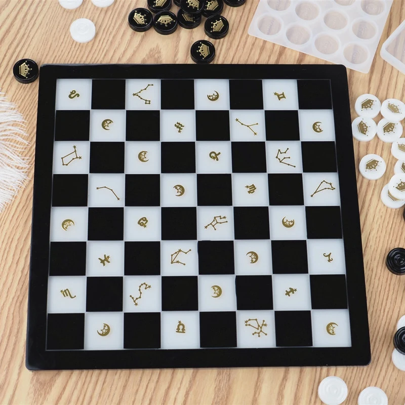 

2PCS Diy Epoxy Resin Silicone Mold For Chess Board Chess Pieces Coaster Mold