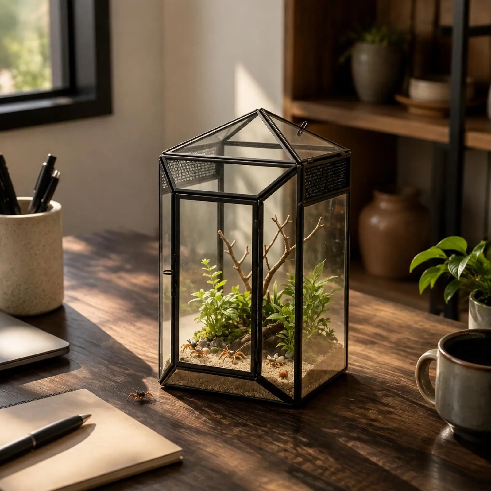 Glass Display Terrarium Geometric Frame Habitat for Small Creatures Desktop Decor