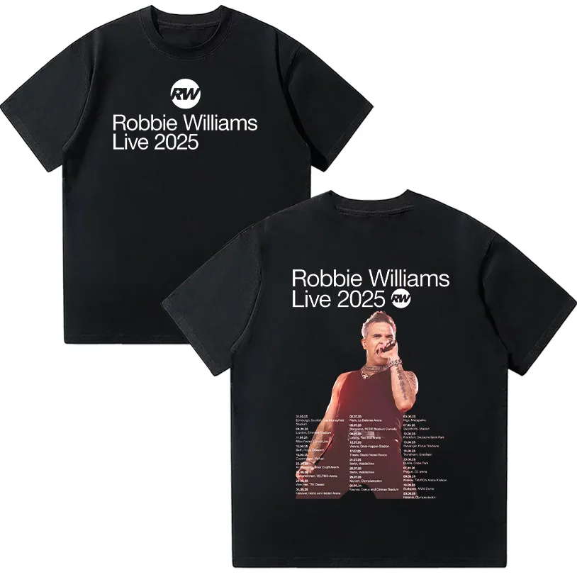 

Robbie Williams RW Live 2025 Tour T Shirt Summer Cotton Men Women Top Oversized Casual T-shirts Trend Hip Hop Streetwear Top Tee