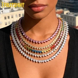 Iced Out Bling CZ Zircon 6mm Tennis Chain Heart Charm Necklace Gold Silver Color CZ Hearts Choker Women Hip Hop Fashion Jewelry