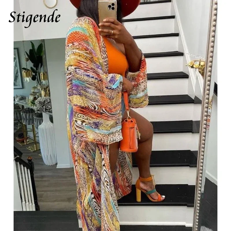 

Stigende Summer Beach Chiffon Cover Up Dress Women Long Sleeve Loose Kimono Kaftan