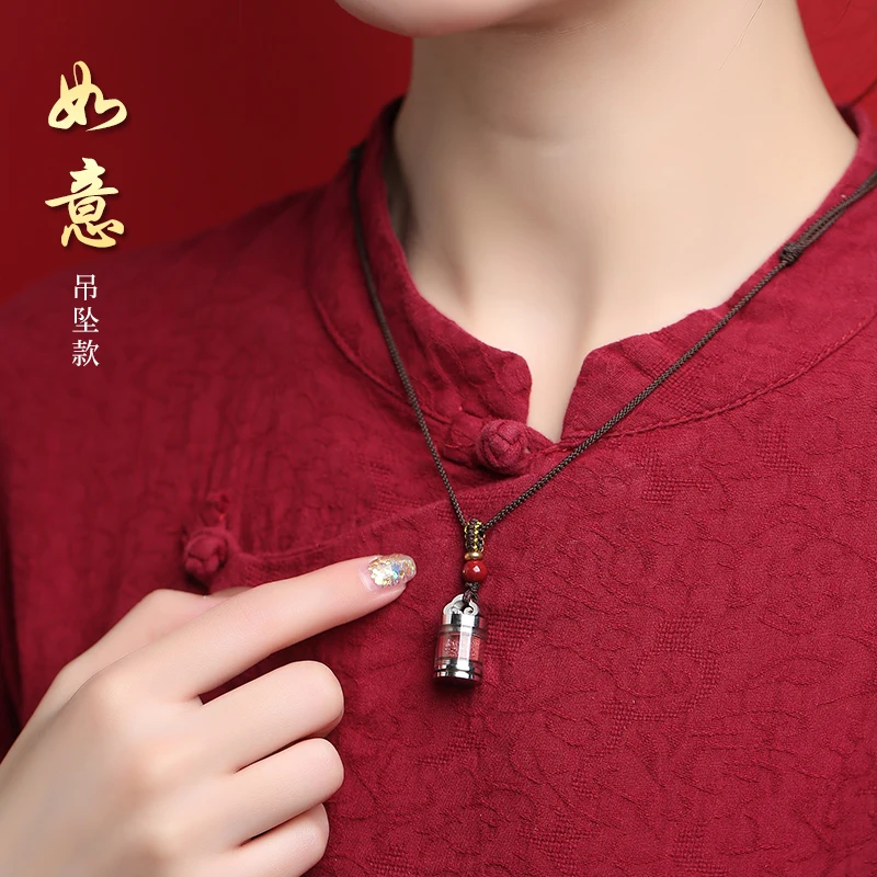 Figurines Cinnabar Original Stone Powder Crystal Shaga Wu Box Pendant Necklace Key Pendant Mobile Phone Chain Fulu Amulet Peace