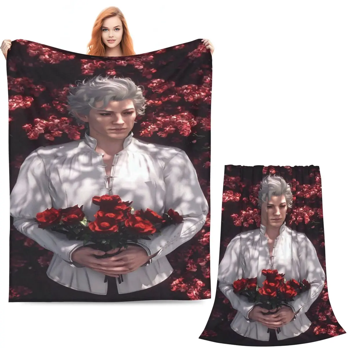 Baldur's Gate 3 Astarion Vampire Character Blanket Soft Warm Flannel Throw Blanket Plush for Bed Picnic Travel Home Couch