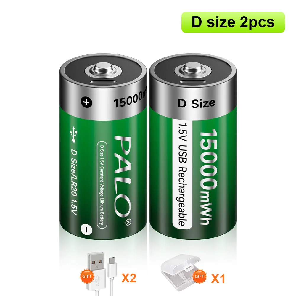 100% Original 1.5V D Size Rechargeable Battery Type-C USB Charging D R20 LR20 Li-ion Batteries Battery For Heater Gas Stove