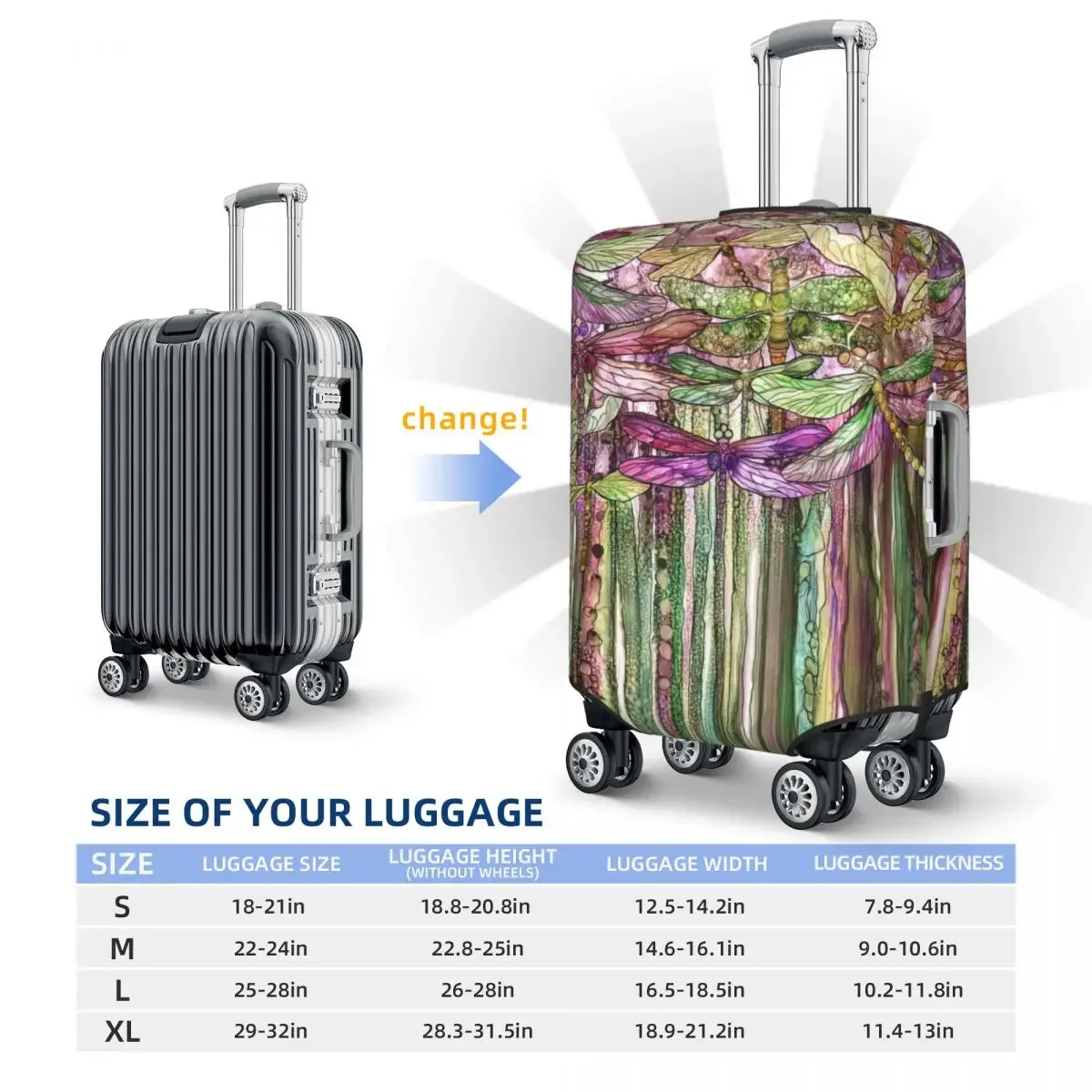 Dragonfly Bloomies Print Luggage Protective Dust Covers Elastic Waterproof 18-32inch Suitcase Cover Travel Accessories
