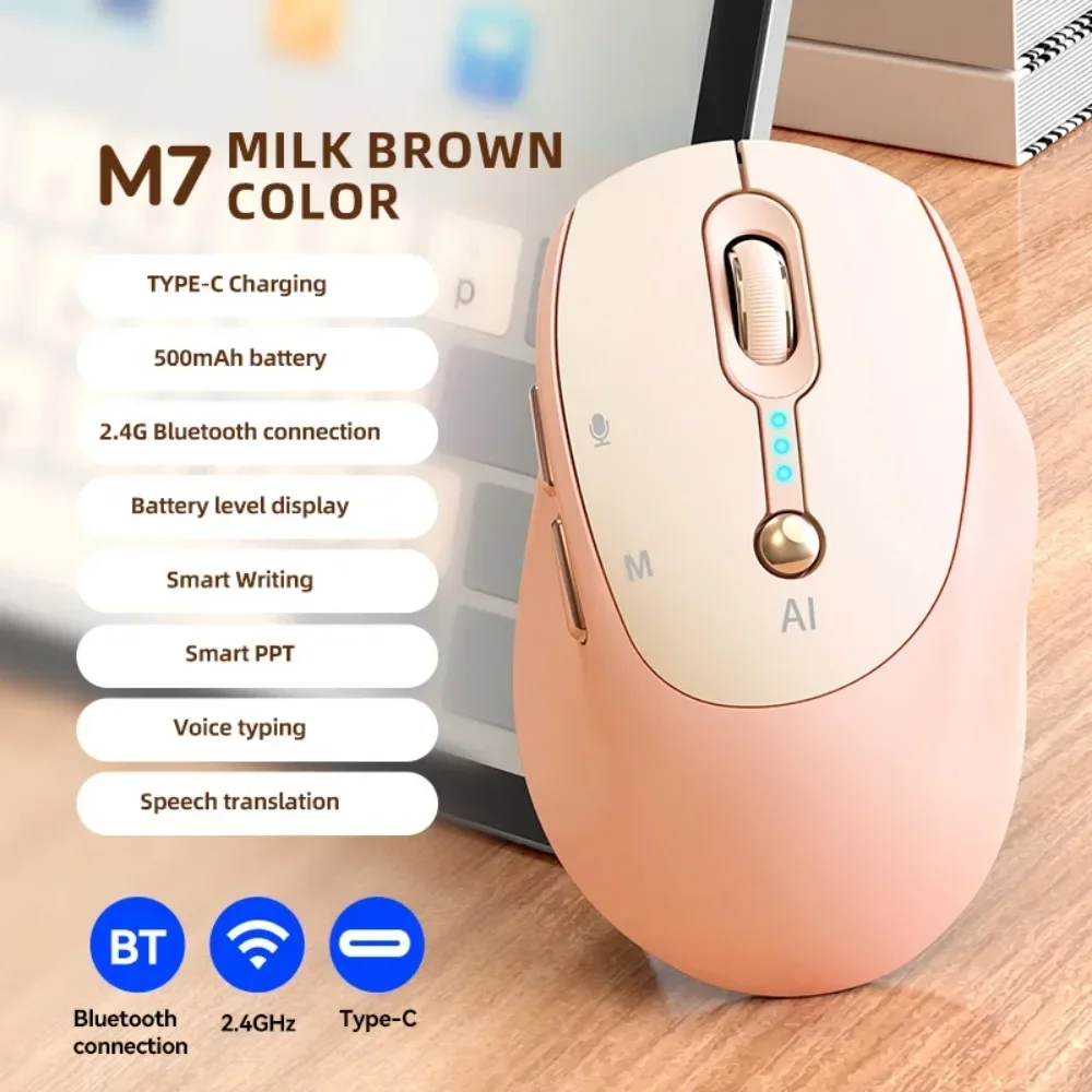 AI Voice Smart Wireless Mouse Dual Mode Bluetooth 2.4G Type-C Rechargeable Voice Input Translation Mice For Laptop Tablet PC