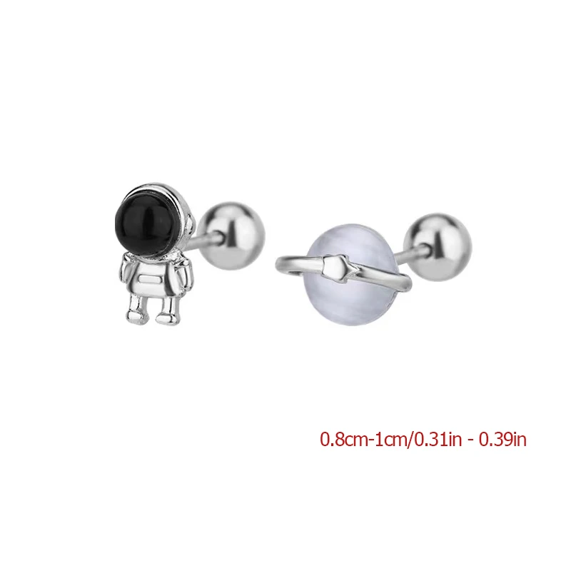 Silver Color Astronaut Helix Ear Piercing Stud Earrings for Women Mini Zircon Star Moon Tragus Cartilage Piercing Jewelry Gift view 6