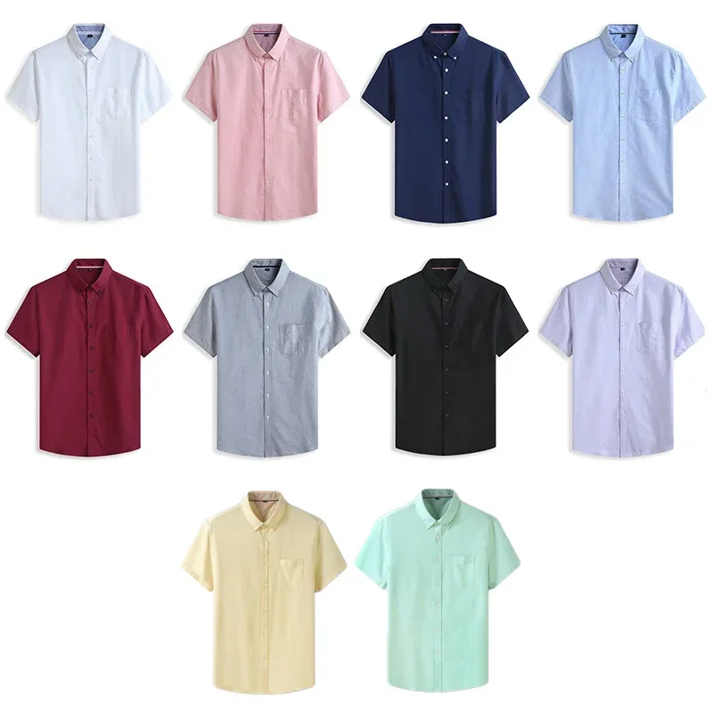 

Plus Size 100% Cotton Men's Shirt Summer Short sleeve Oxford Textile Solid Color Dress Business Formal Loose Casual 6XL 7XL 8XL