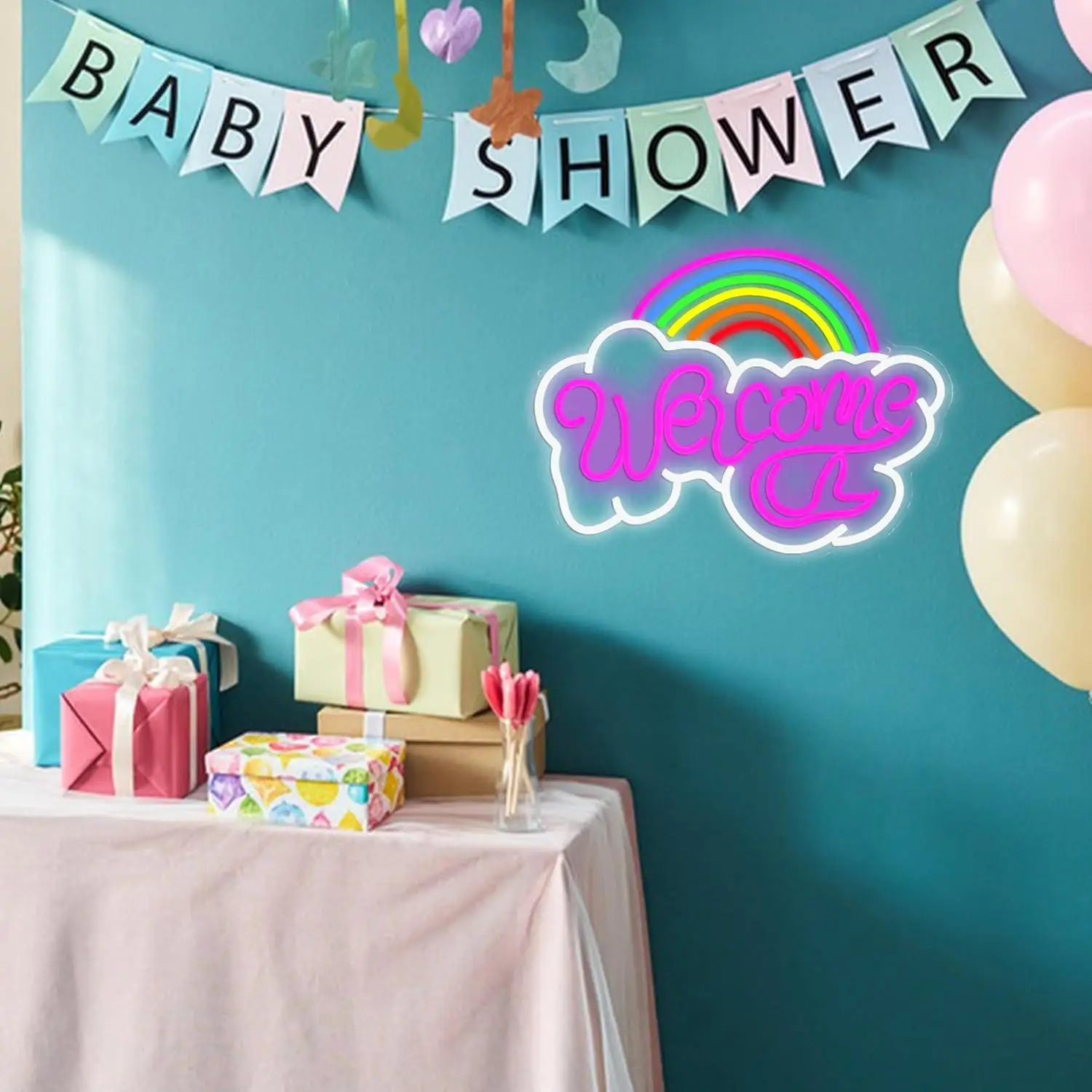 Rainbow Welcome Neon Sign USB Dimmable LED Neon Light For Living Room Wedding Party Shop Business Wall Backdrop Decoration Gifts
