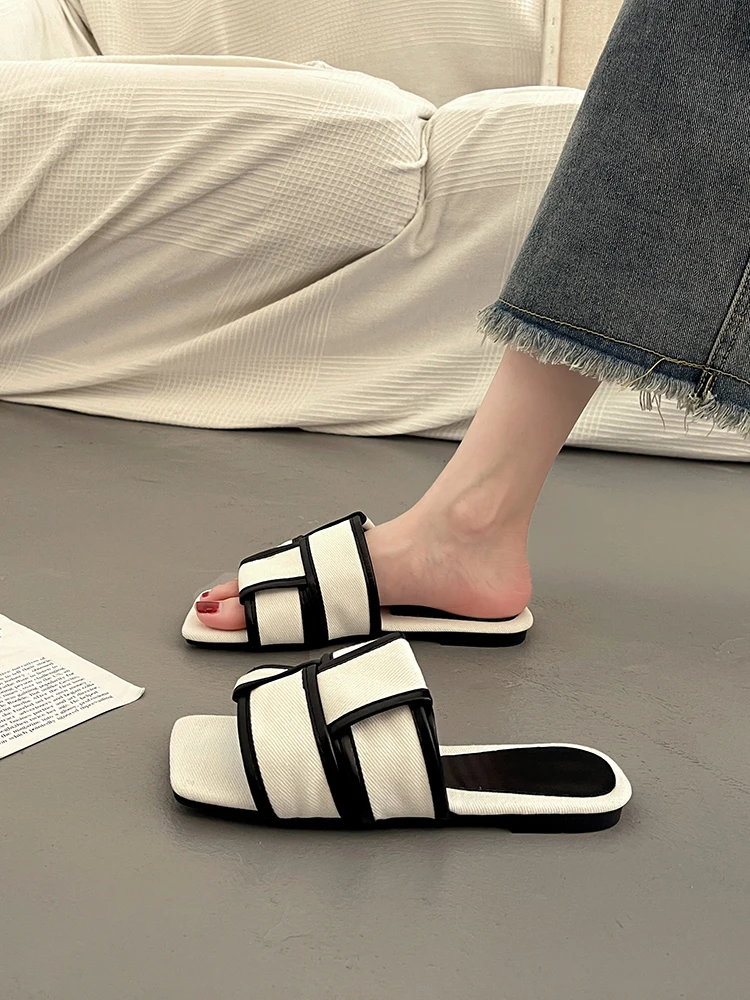 Shoes Slippers Casual Summer Clogs Woman Low Slides Pantofle Luxury Beach Flat 2023 PU Rome Fabric Basic Rubber Fashion Cotton