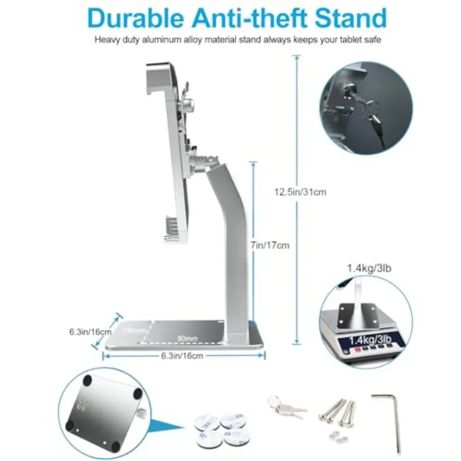 Woleyi Supporto per supporto per chiosco per tablet da tavolo antifurto Supporto per display POS per tablet da banco per carichi pesanti con serratura di sicurezza e chiave Co