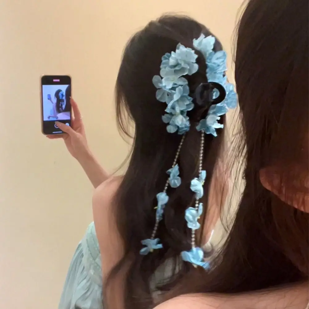 

Exquisite Elegant Flower Tassel Hair Grab Crystal Pearls Flower Hair Shark Clip Fairy Luxury Bridal Headwear Hair Jewelry