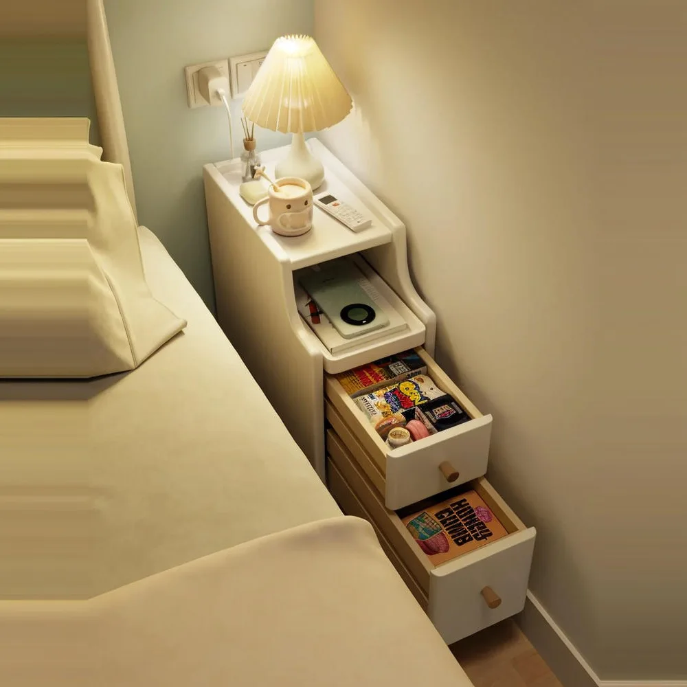 Mesita de noche de madera maciza, gabinete estrecho para el hogar, dormitorio, hendidura, Mini gabinete pequeño creativo Ultra estrecho