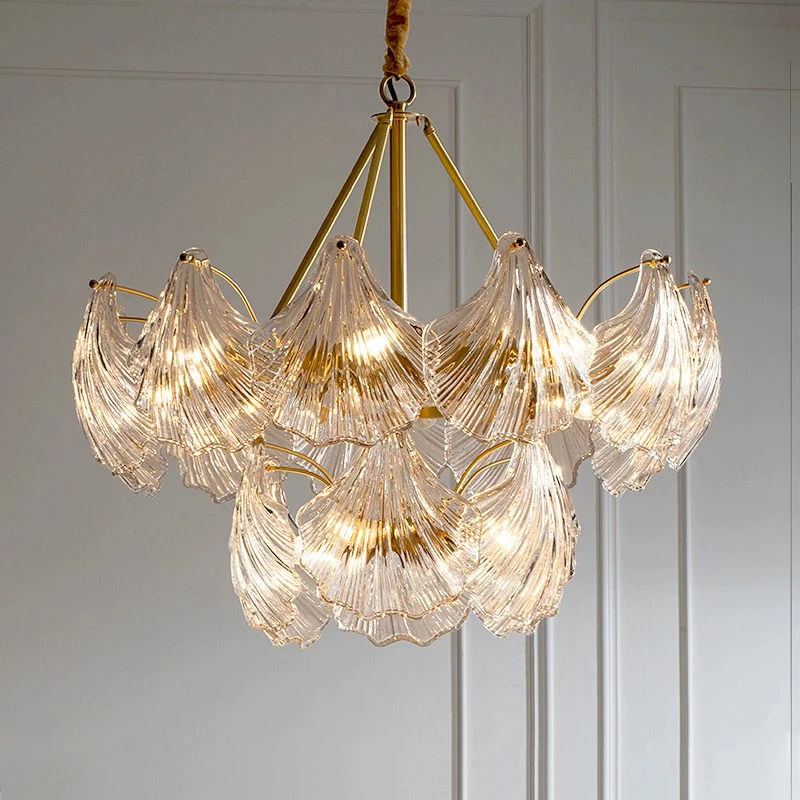 AiPaiTe modern copper glass chandelier, living room, dining room, bedroom, cylindrical/shell shaped glass chandelier