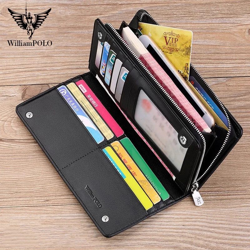 Long Wallets for Men Genuine Leather Phone Holder Purse Card Holder Minimalist Business Large Capacity Card Bits Luxury Brands