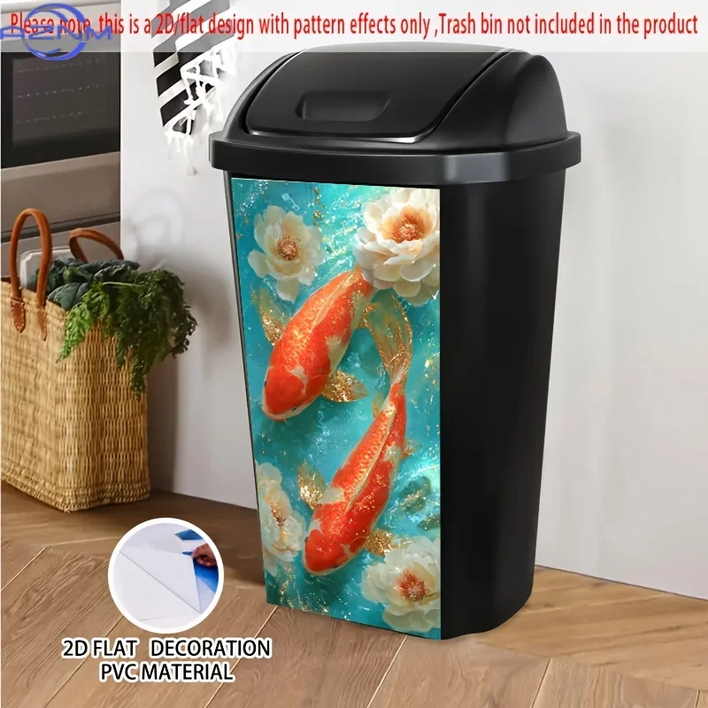 1pc Large Self-Adhesive Dumpster Decoration Stickers - Golden Koi Fish & Floral Pond Design (.01x cm) - Peel-and-Stick Vinyl-l