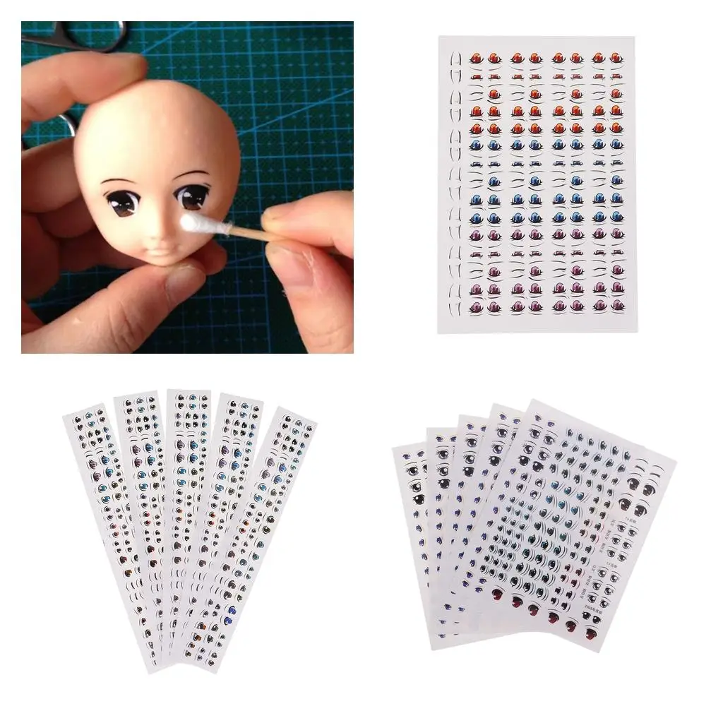 5 Sheets Assorted Cartoon Eye Stickers Decals for Clay Doll Making