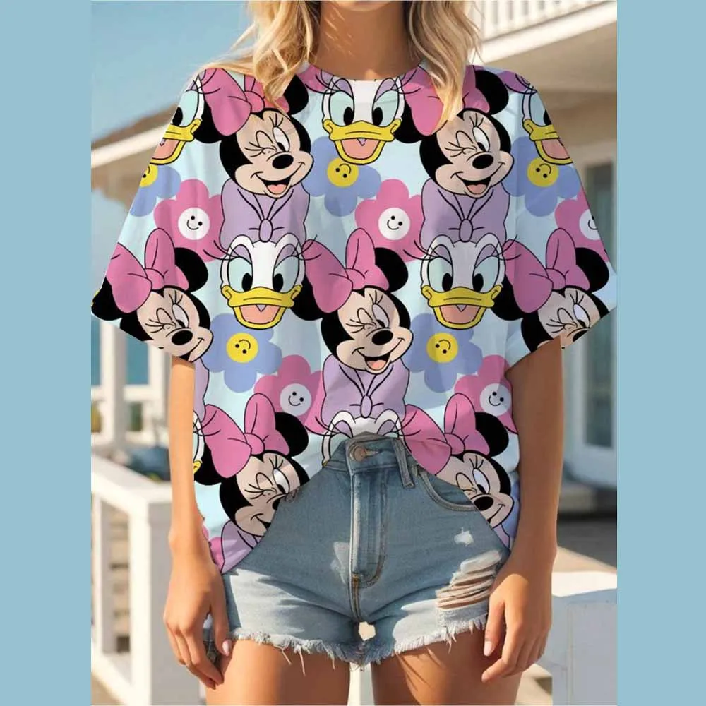 

2025 Hot Selling Love Disney Mickey Mouse Printed T-shirt For women's Fun White T-shirt Harajuku Kawaii women's Clothing T-shirt