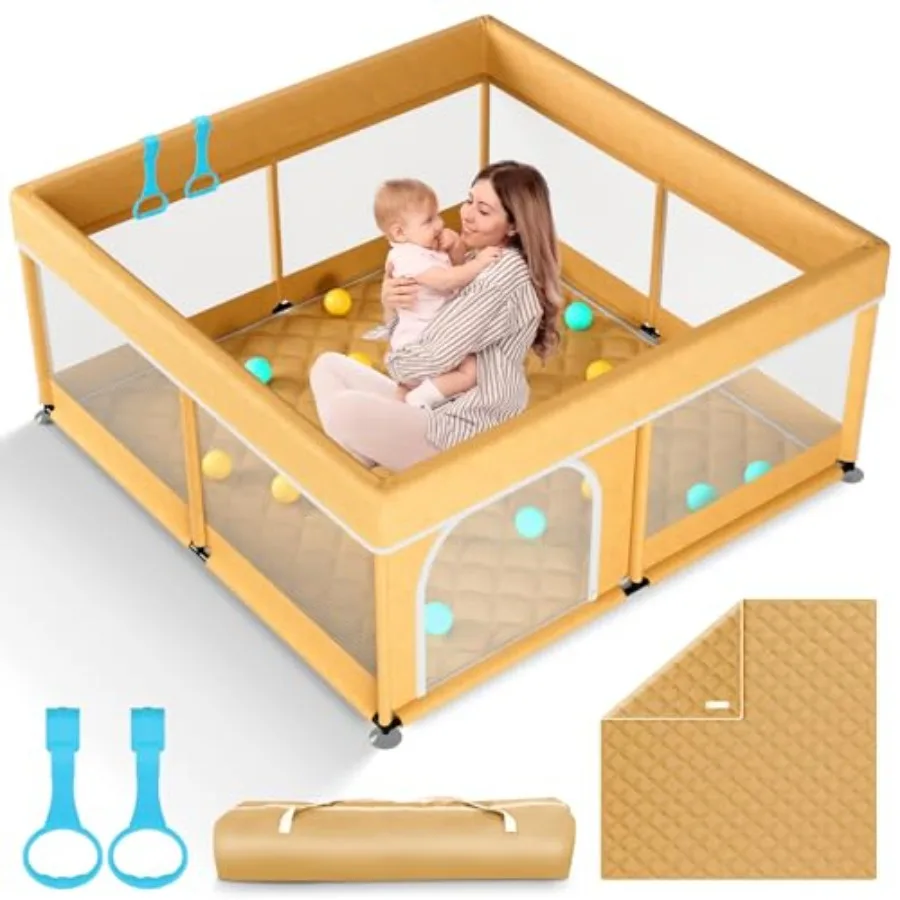 Baby Playpen with Mat 50x50inch: Large Playpen for Babies and Toddlers Indoor Safety Play Pen with Soft Breathable Mesh - All-W