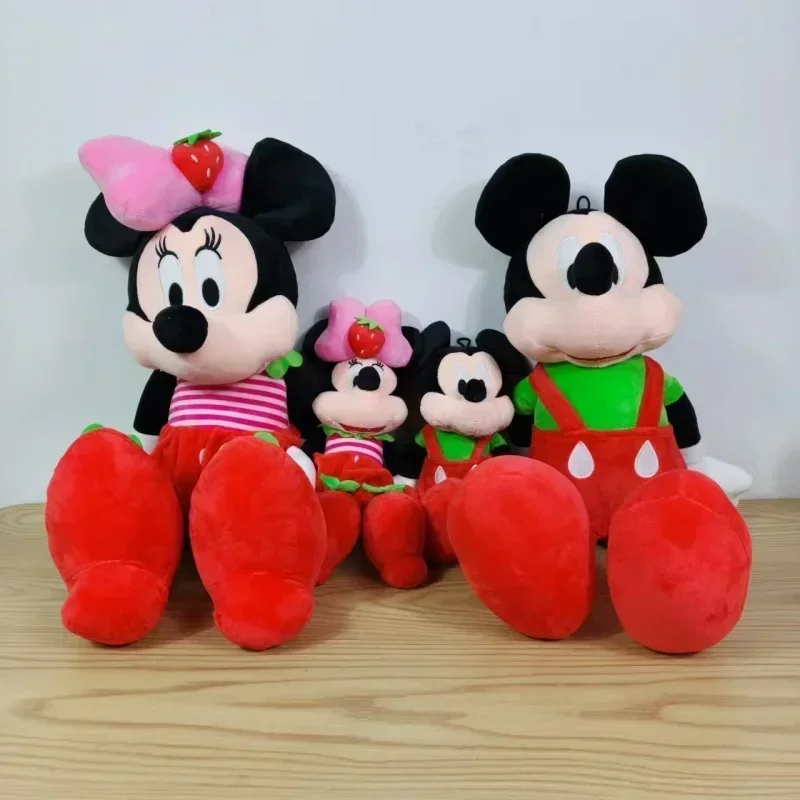 Disney Creative Handheld Strawberry Mickey Minnie Doll Plush Toy Mickey Mouse Doll Couple Ragdoll Birthday Gift