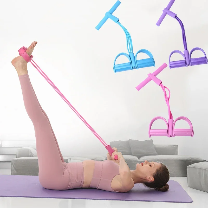 

4-Tube Yoga Pedal Puller Woman Resistance Bands Abdomen Waist Arm Training Elastic Pull Rope Fitness Equipment Portable Sports
