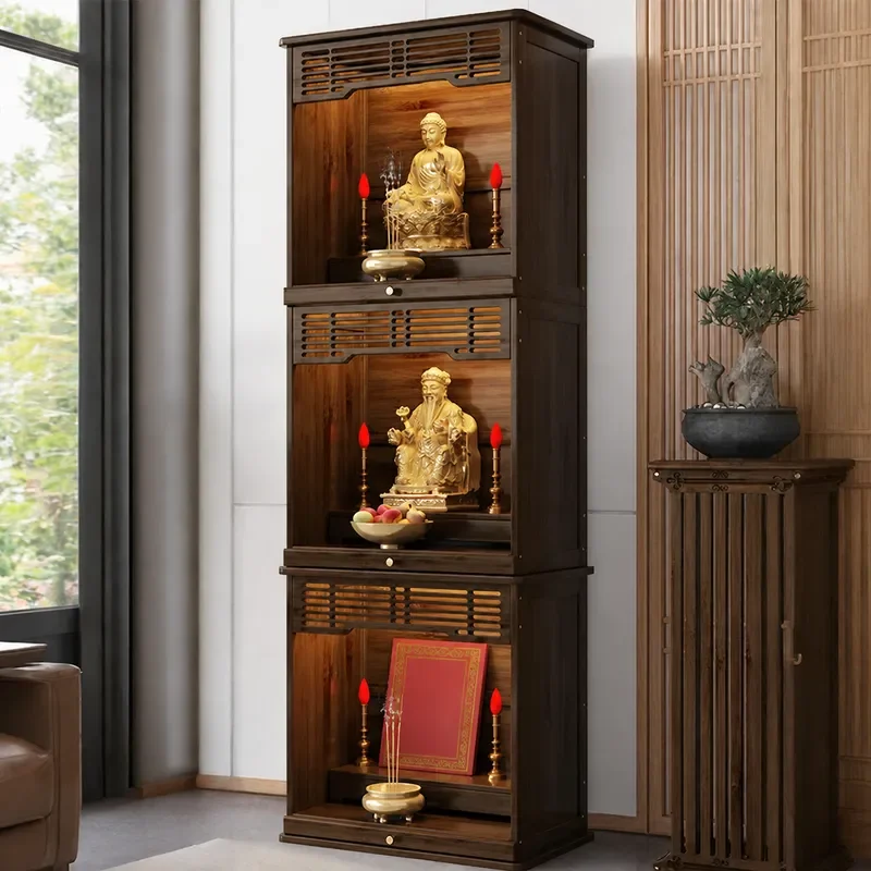 Small Buddhist Shrine Offering Platform for Home Use Non Solid Wood Guanyin Buddha Statue Stand God of Wealth Bodhisattva