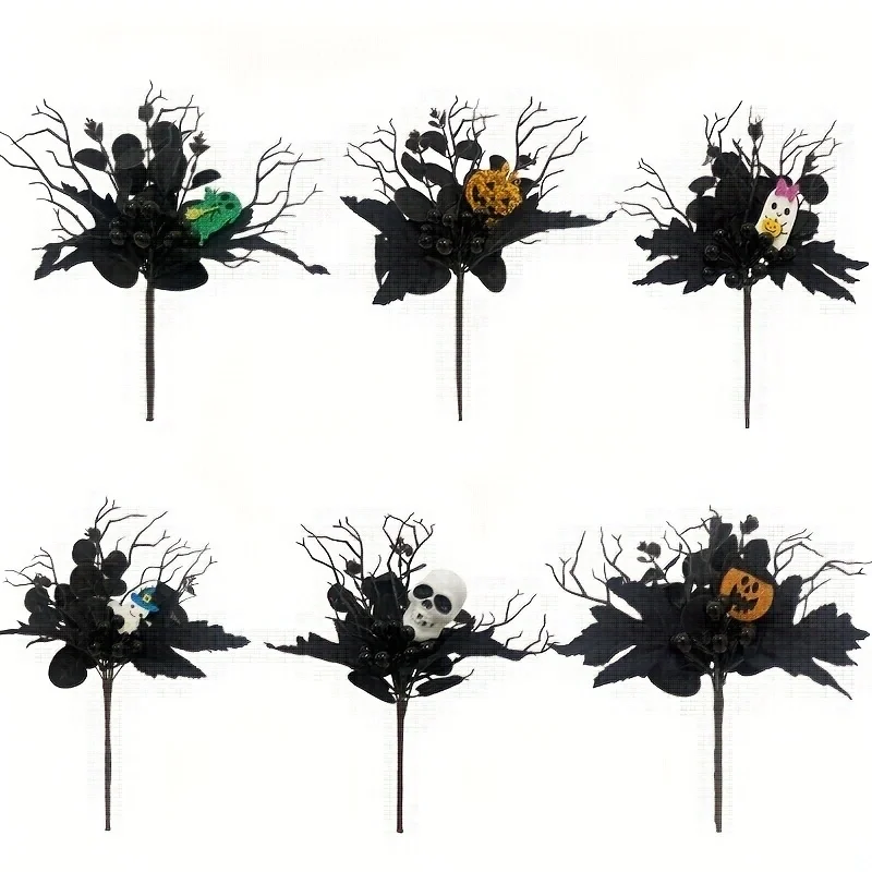 Künstliches Ahornblatt und Kürbiskelett-Elf-Halloween-Dekoration – Herbstzweige mit Skelett-Mitteldekoration – Detail 1