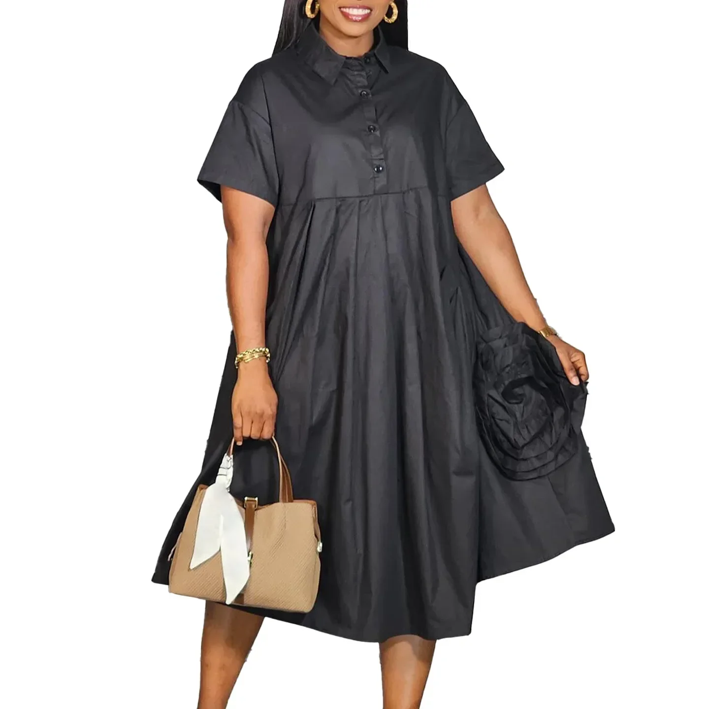 

Plus Size African Dresses for Women Summer Elegant Short Sleeve V-neck Shirt Dress Dashiki African Clothes Outfits Ankara Dress