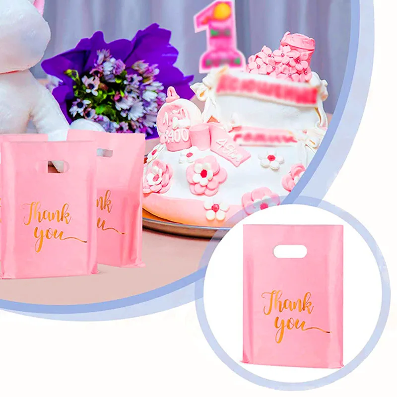 20PCS Pink Gift Bag Durable PE Grateful Gift Bag with Handle Suitable Wedding Birthday Thanksgiving Shopping Party Decoration