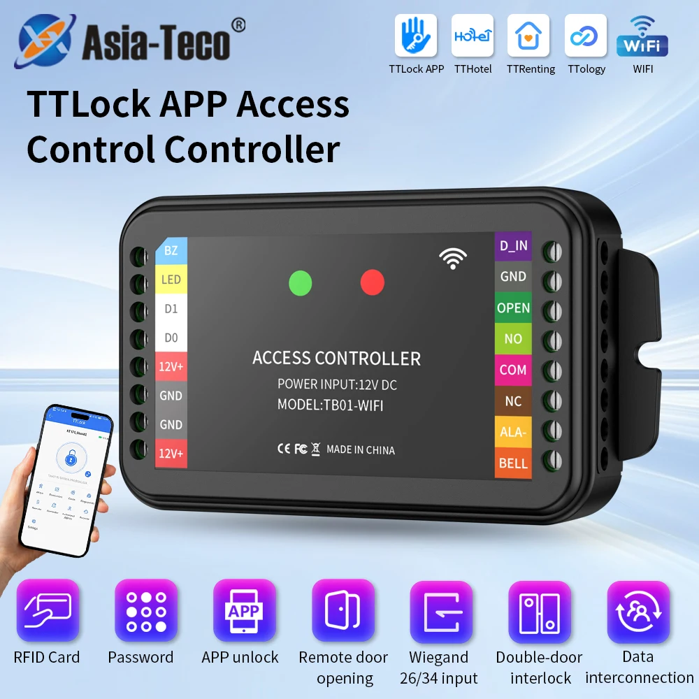 TTLock TTB01 WiFi Access Controller Power WG Input Remote Unlock Administrator Authorization Password Operation Record Query