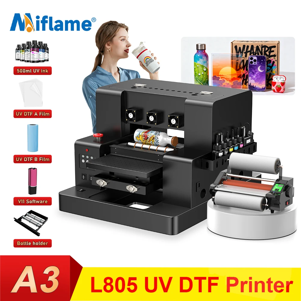 

A3 UV Printer For Epson L805 Head UV Flatbed Printer A3 UV DTF Printing Machine For Phone Case Metal Wood UV DTF Sticker Printer