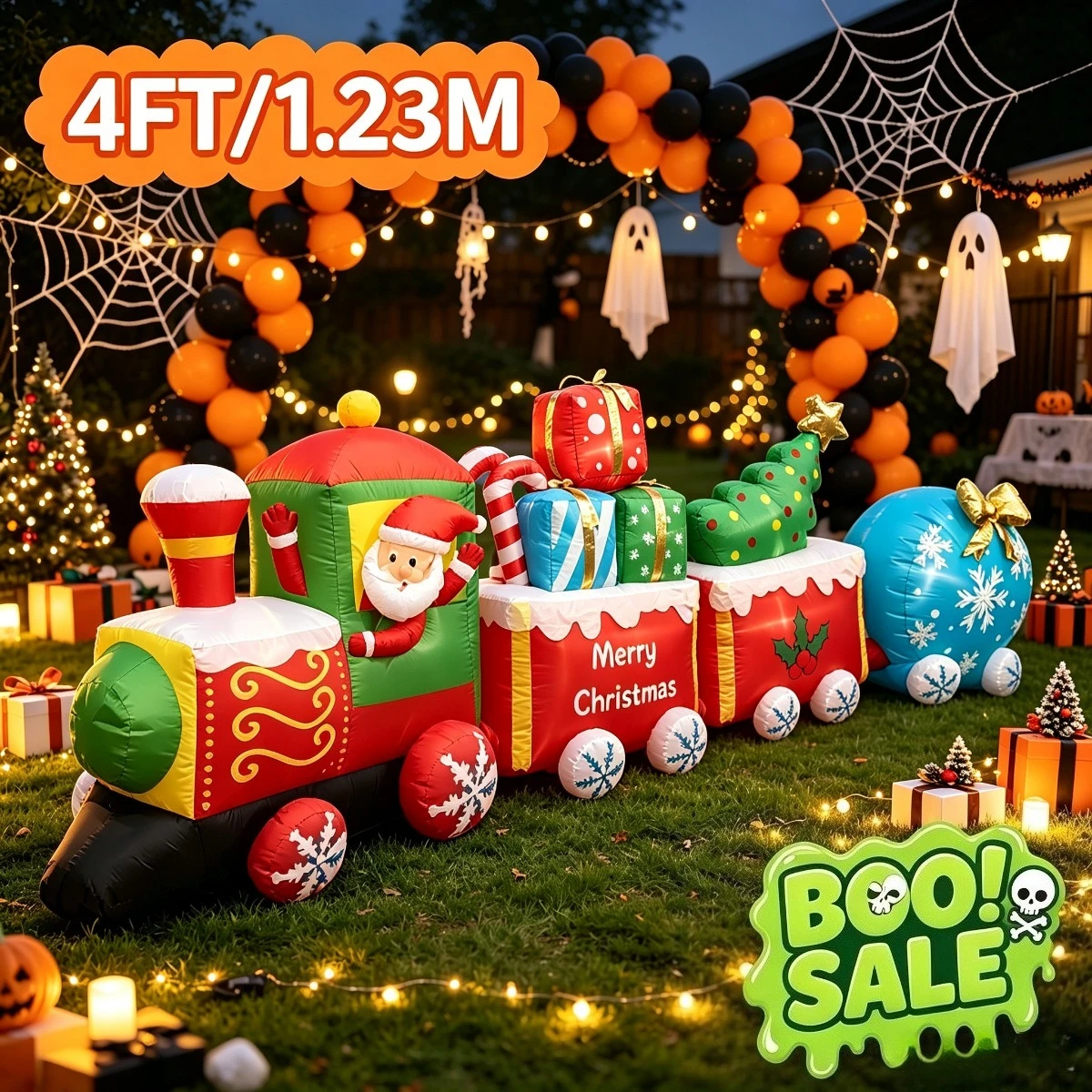 4FT Christmas Inflatable Train Outdoor Yard Lawn Decoration Christmas Festival Holiday Inflatable Decor Ornament Party Supplies