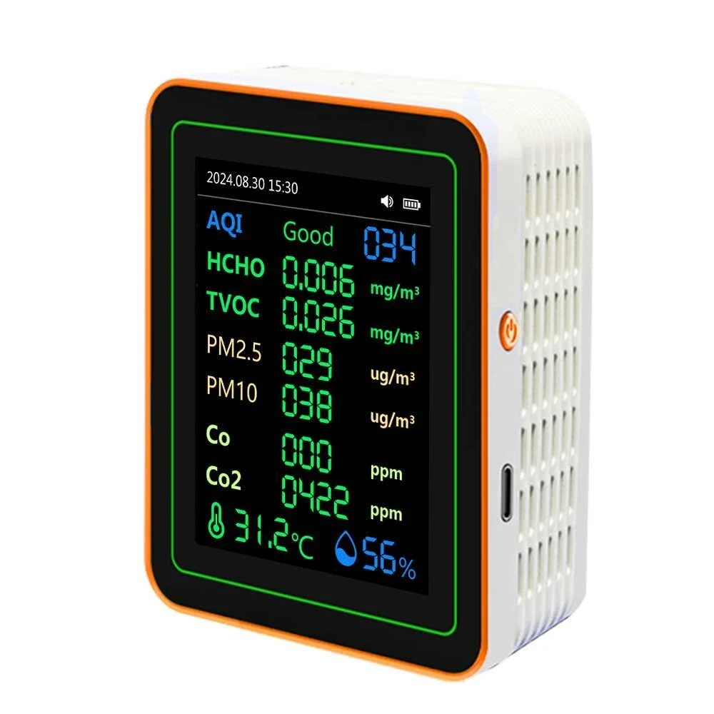 ZN-MT22 12-в-1 Монитор качества воздуха AQI CO2 CO Формальдегид TVOC PM2.5 PM10 Температура Влажность TFT-экран Аккумулятор 1200 мАч