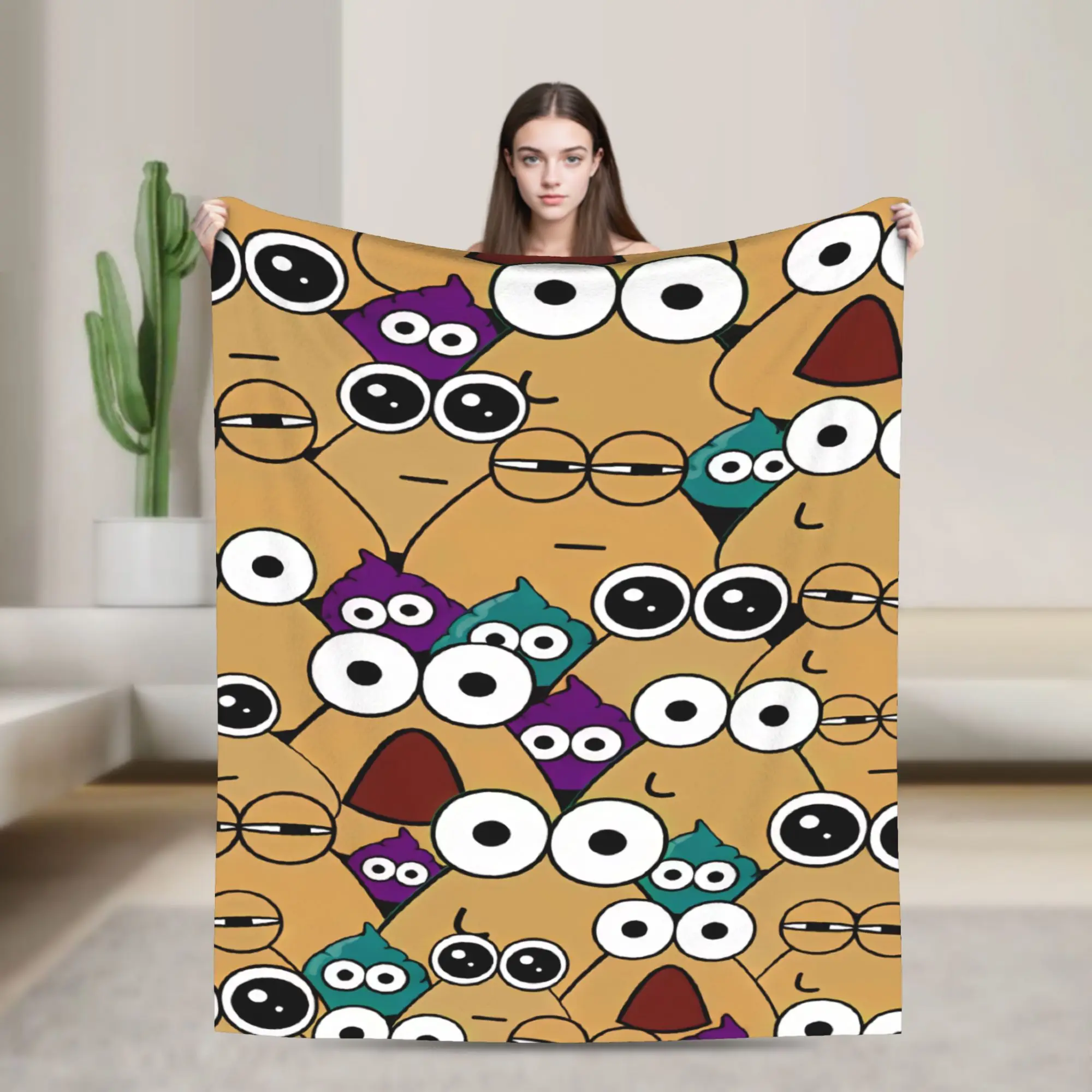 Pet Alien Pou Animated Television Warm Soft Blanket Decorative Plush Throw Blanket Couch Chair Flannel Bedspread Sofa Bed Cover