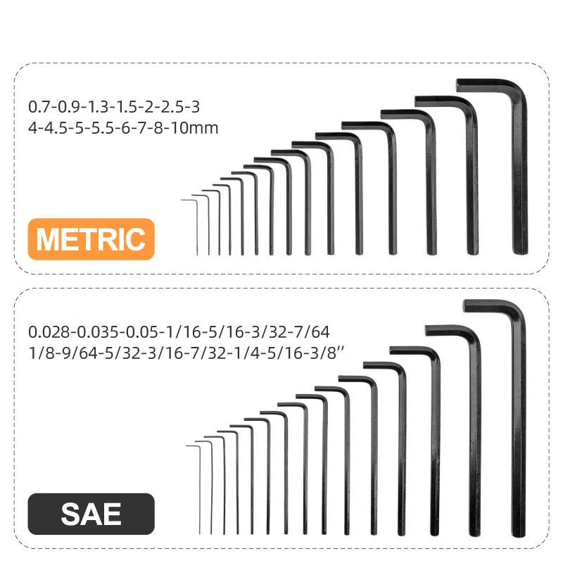 Imagem -02 - Hexagonal Wrench Tool Grupo Sae e Metric Chaves Allen L-shaped Chrome Vanadium Steel Ferramentas Manuais Mecânicas Kit Chave de Fenda 30 Pcs