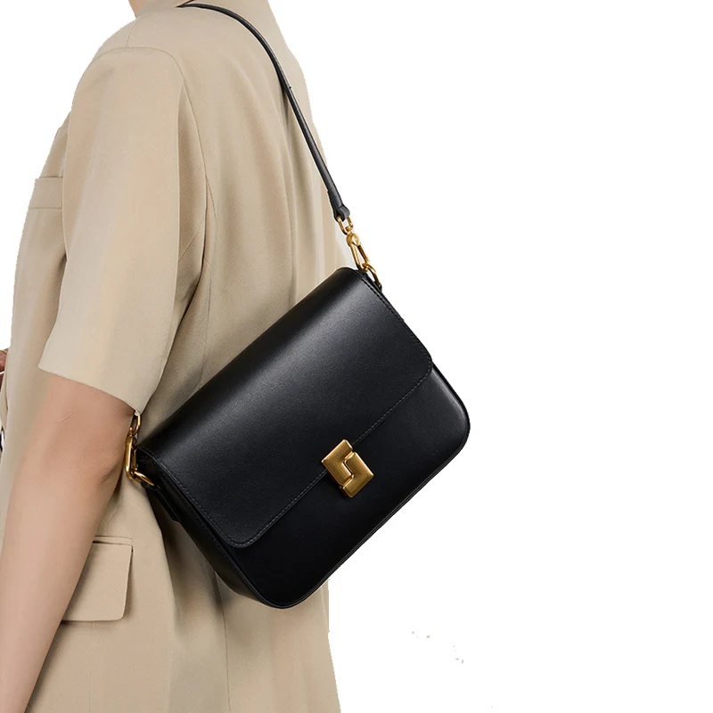 Women's Vintage Genuine Leather Handbag Purse Girl's Black Designer Shoulder Bags Brown Crossbody Bag Saddle Shoulder Handbags