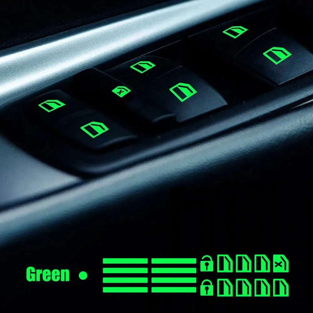 Car Function Key Luminous Sticker Window Lifter Switch Car Night Waterproof Fluorescent Interior Sticker Decals Dustproof C8X5