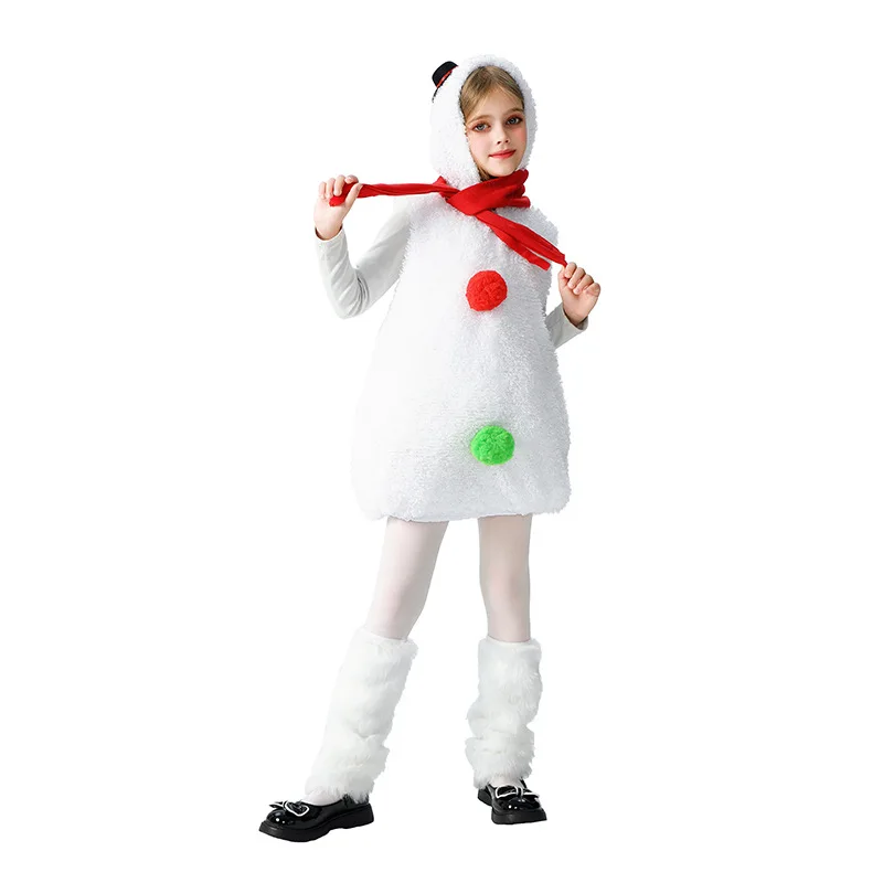 

Children's Girls Snowman Baby Christmas Costume Sleeveless Hooded Christmas Snowman Bodysuit with Scarf Performance Costume