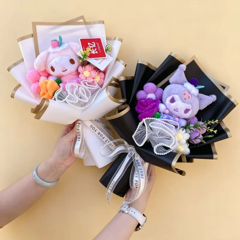 Kawaii Authentic Sanrio Hello Kitty Kuromi Plush Doll Toys Creative Handmade Bouquets Christmas Birthday Gifts For Women